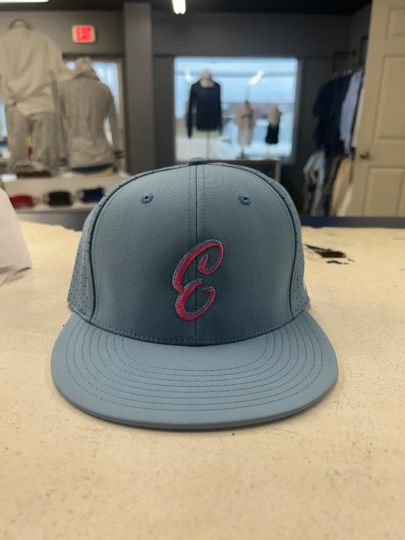 Embroidered Pink E Light Blue The Game Brand Flat Bill
