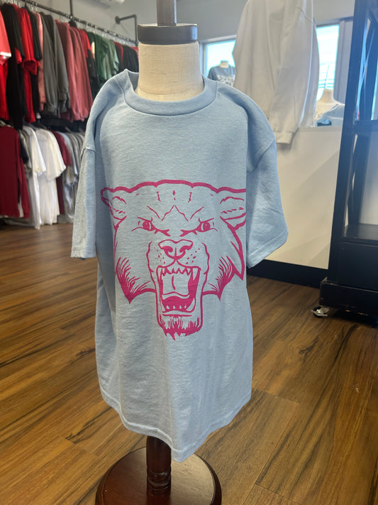 Pale Blue Gildan Brand Tee w/ Pink Wildcat